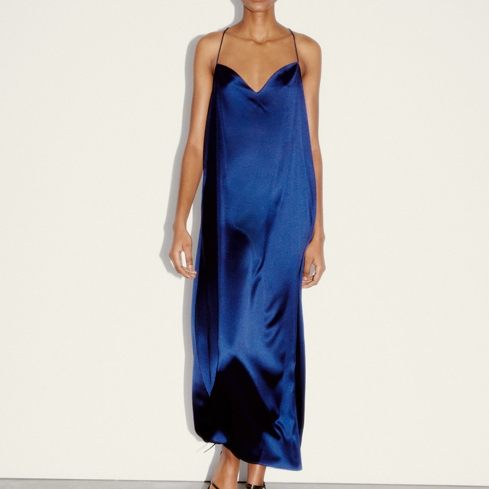 ZARA NWT Jewel Strap Slip Dress in Blue